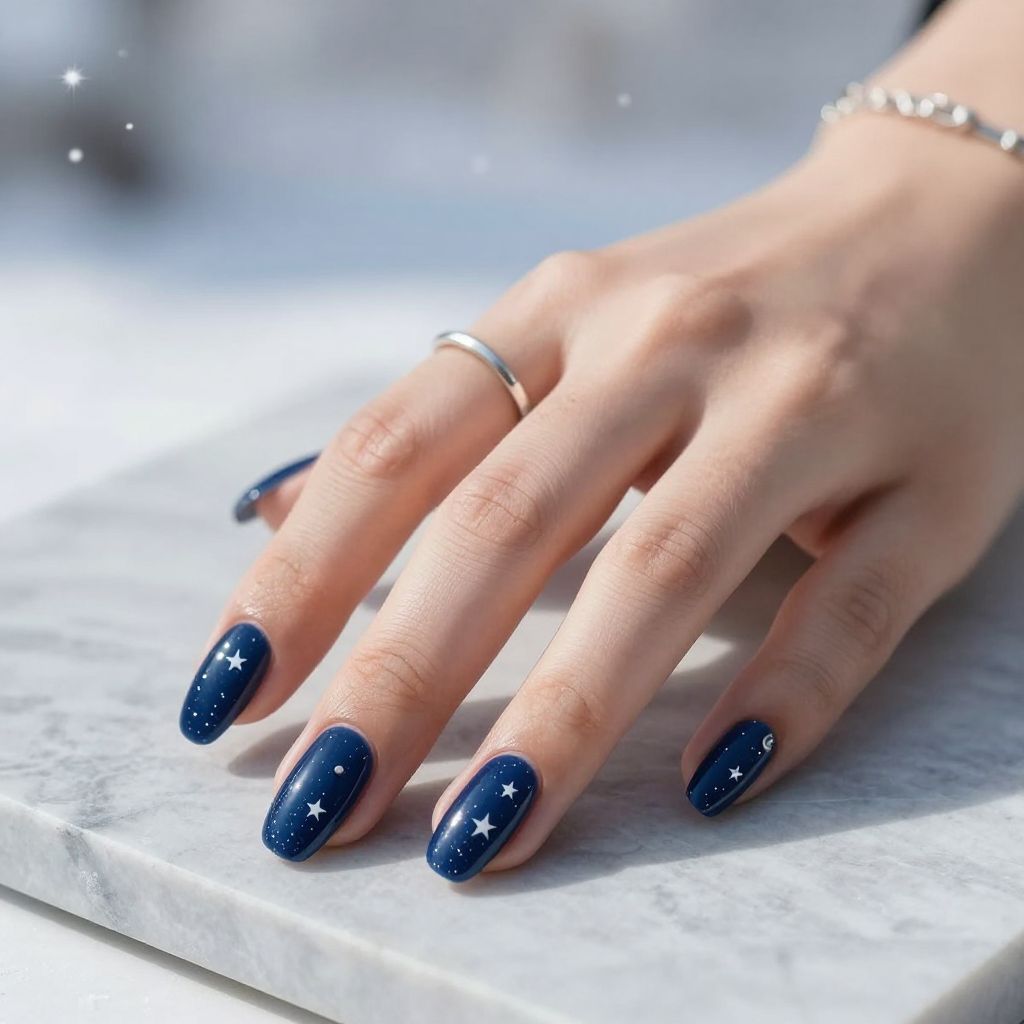 Midnight Blue Starry Nails