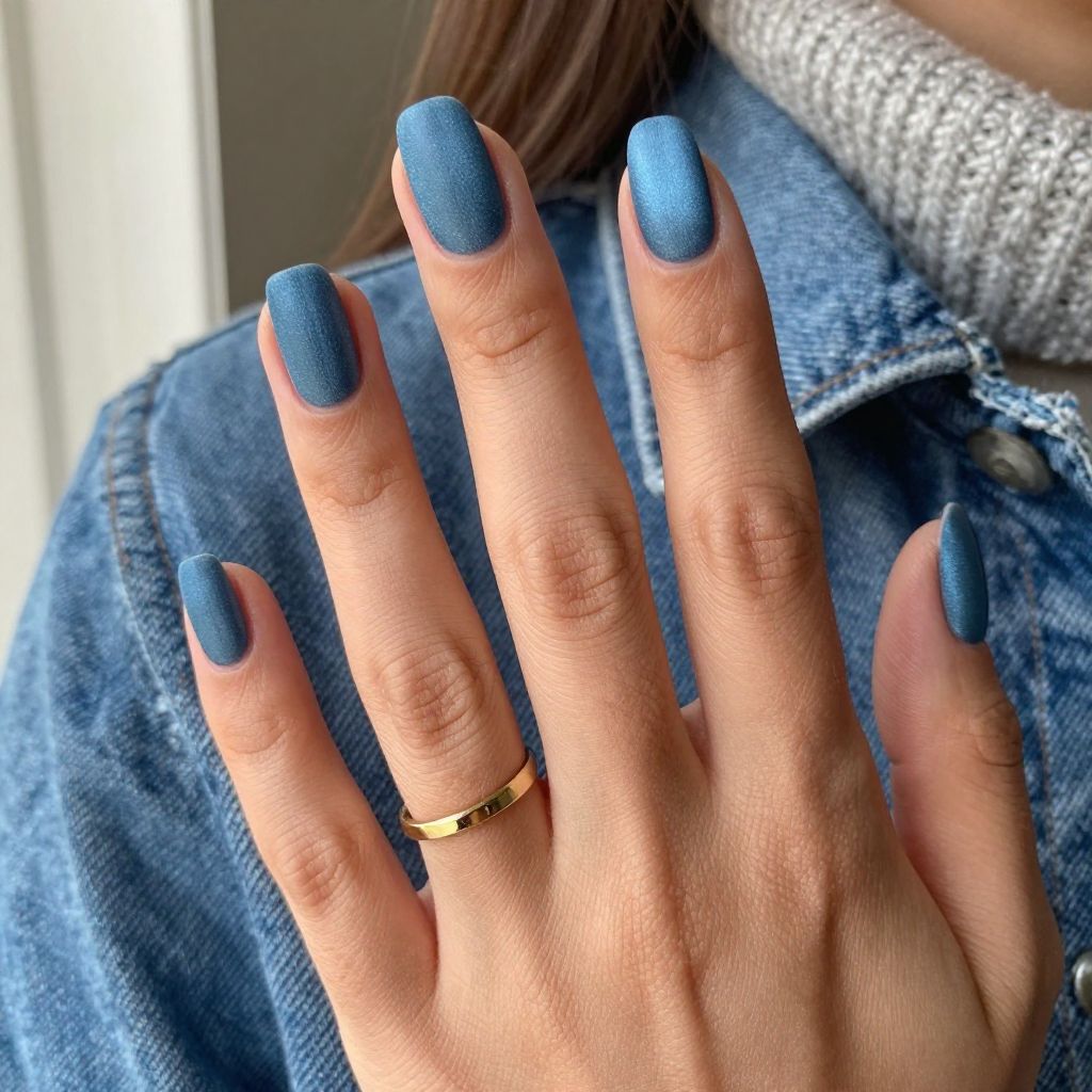 Frosted Denim Blue Nails
