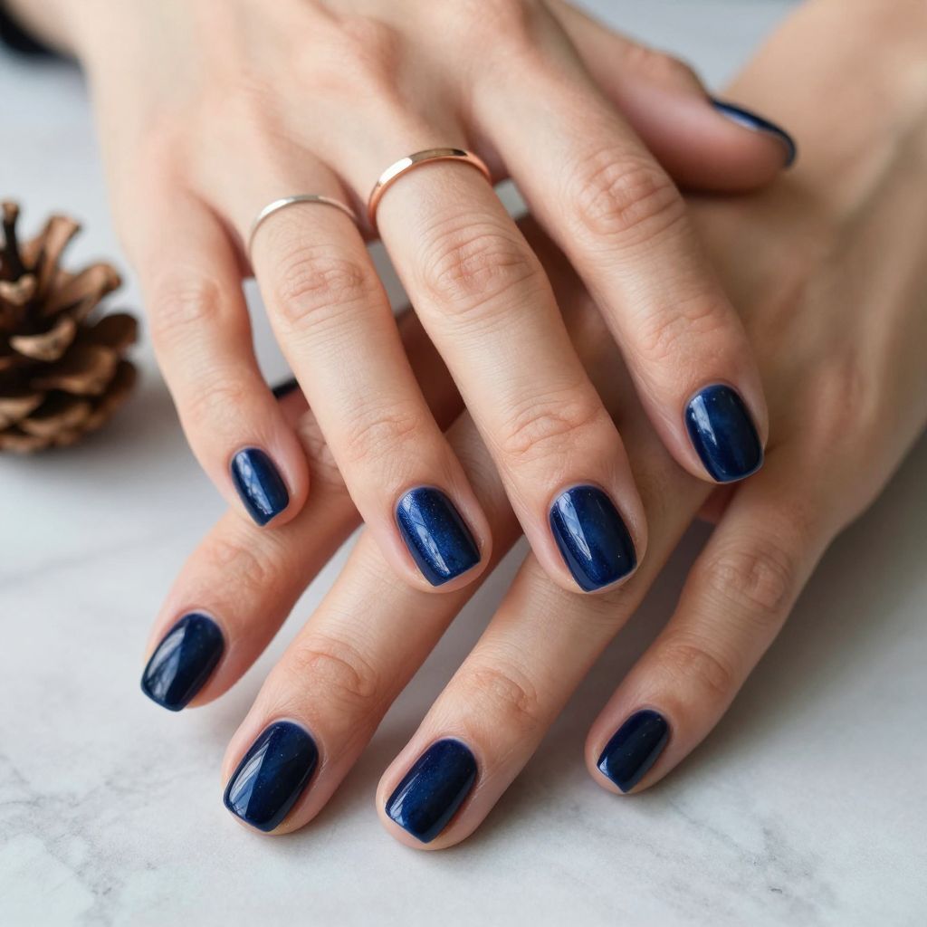 Navy Blue Velvet Square Nails