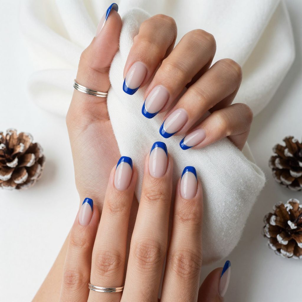 Cobalt French Tips on Nude Nails