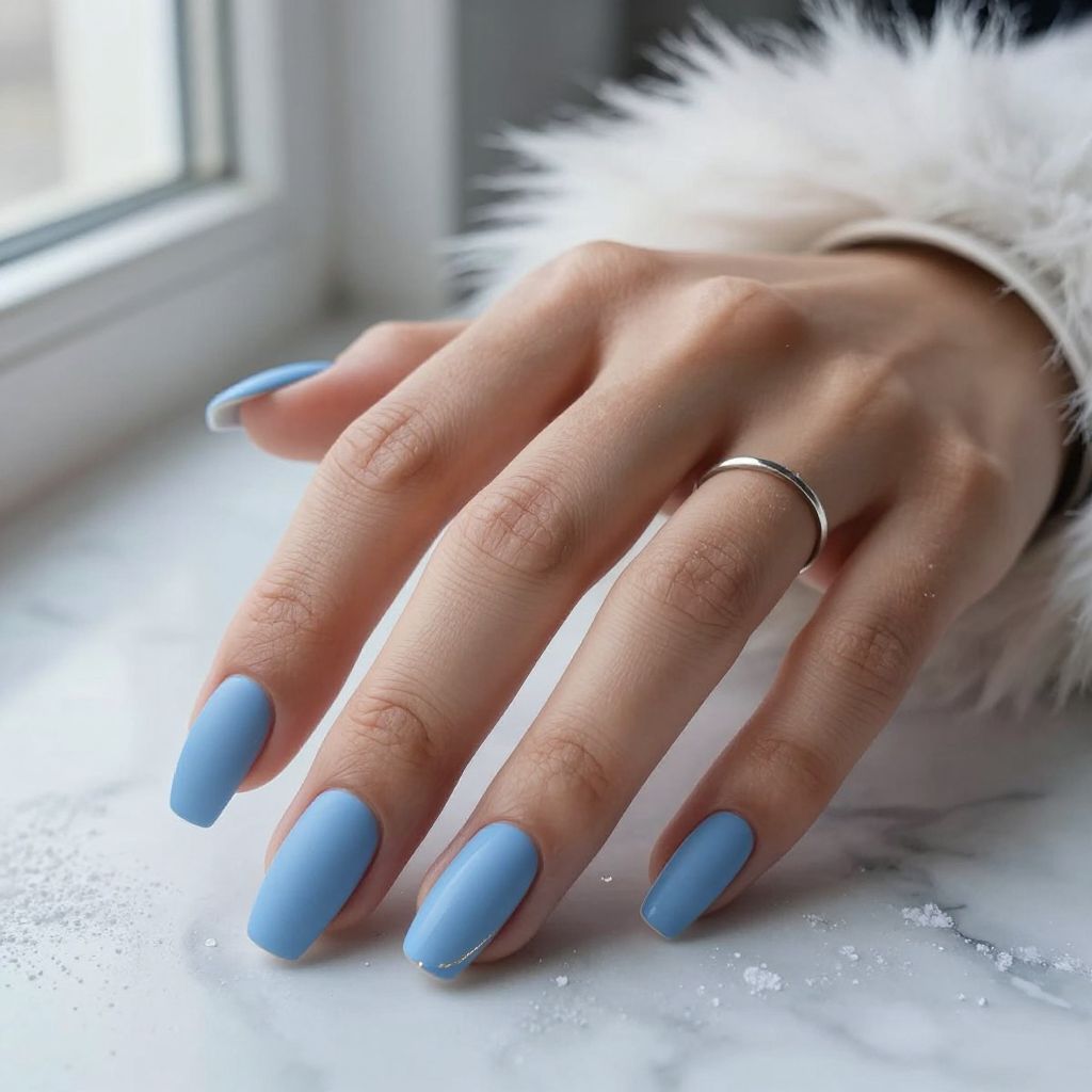 Matte Powder Blue Coffin Nails