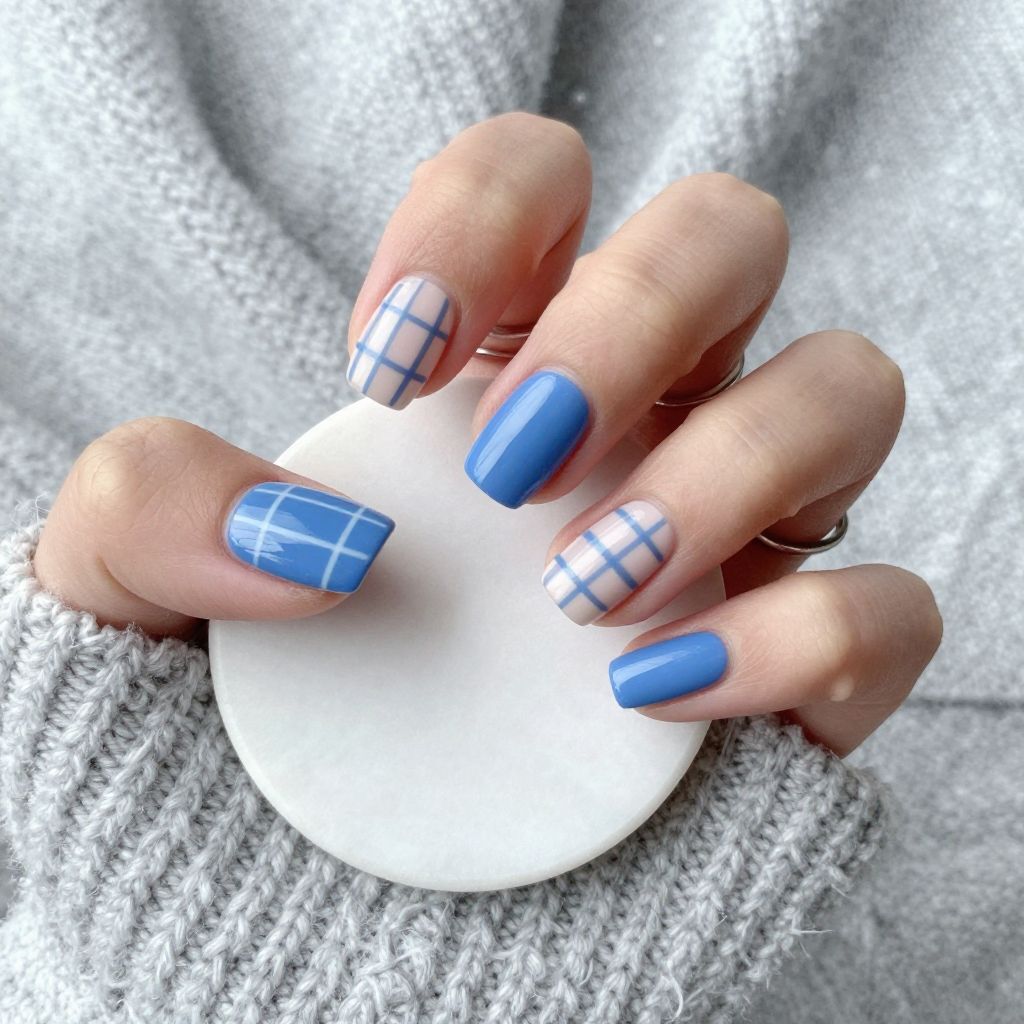 Baby Blue Sweater Texture Nails