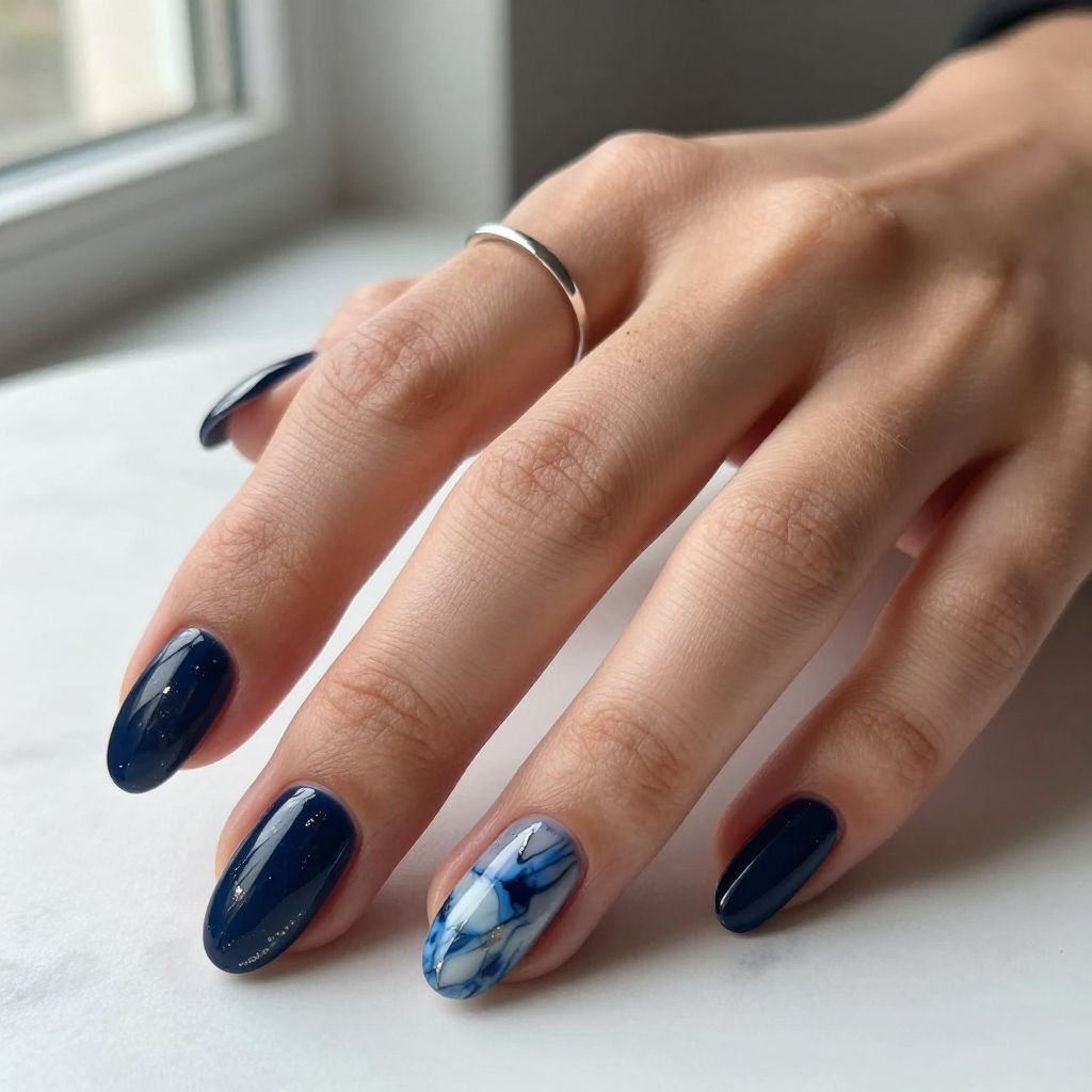 Deep Blue Marble Nails