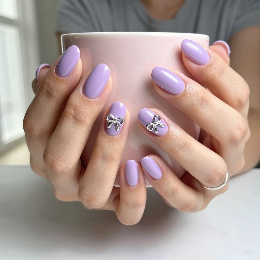 Lilac Bow Charm Nails