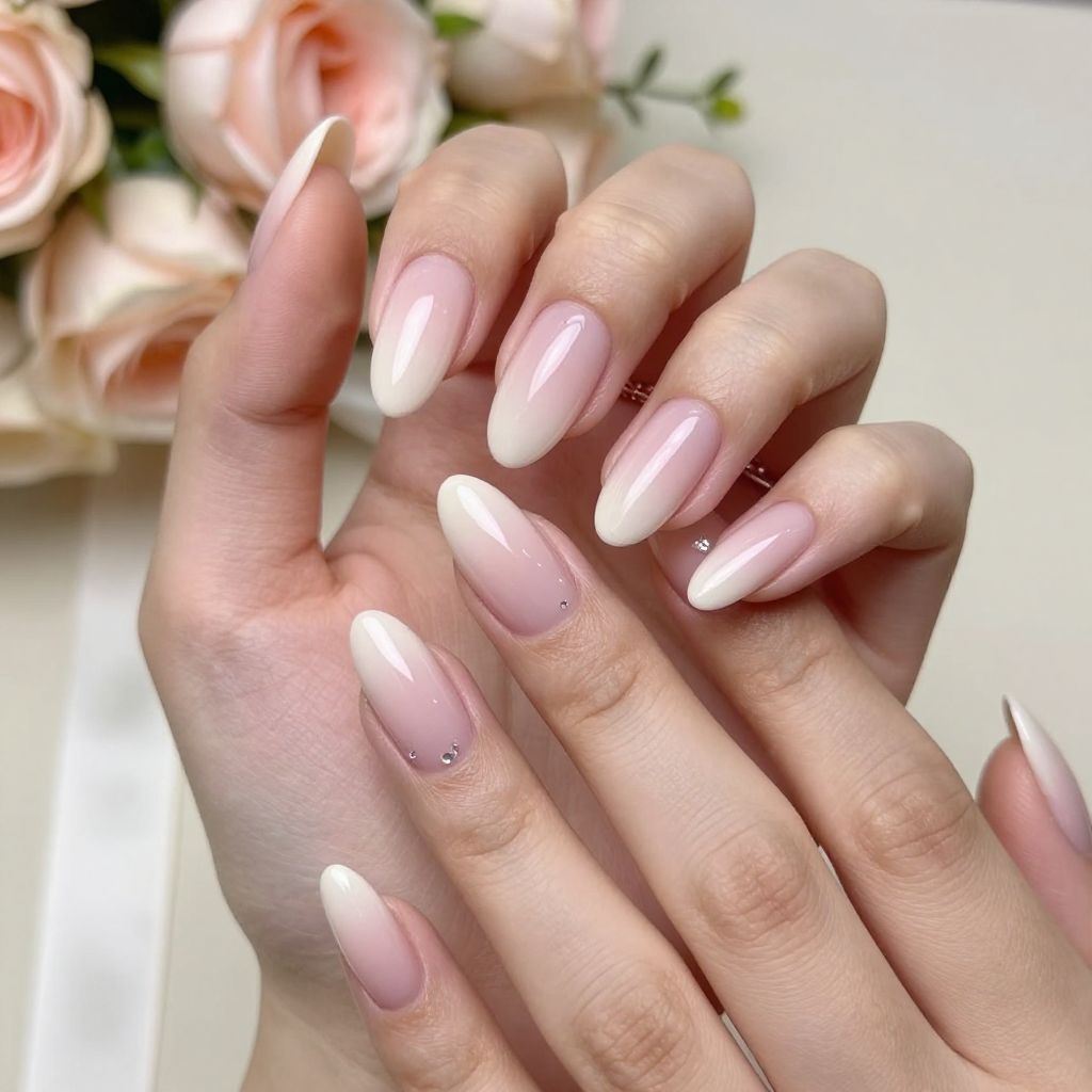 Soft blush ombre fade bridesmaid nails