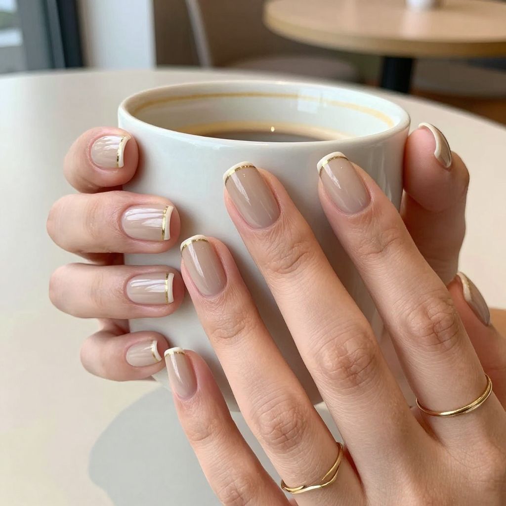 Mocha latte half moon bridesmaid nails