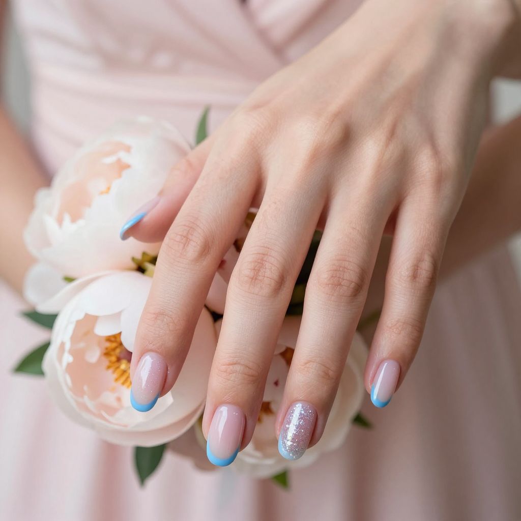 Sky blue baby french bridesmaid nails