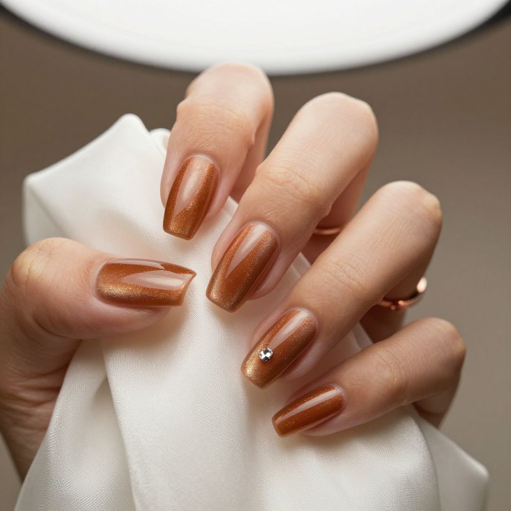 Burnt sienna velvet finish bridesmaid nails
