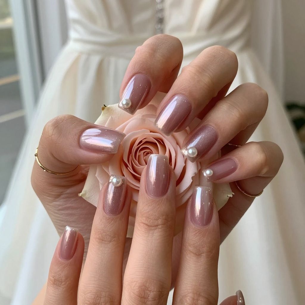 Dusty rose chrome bridesmaid nails
