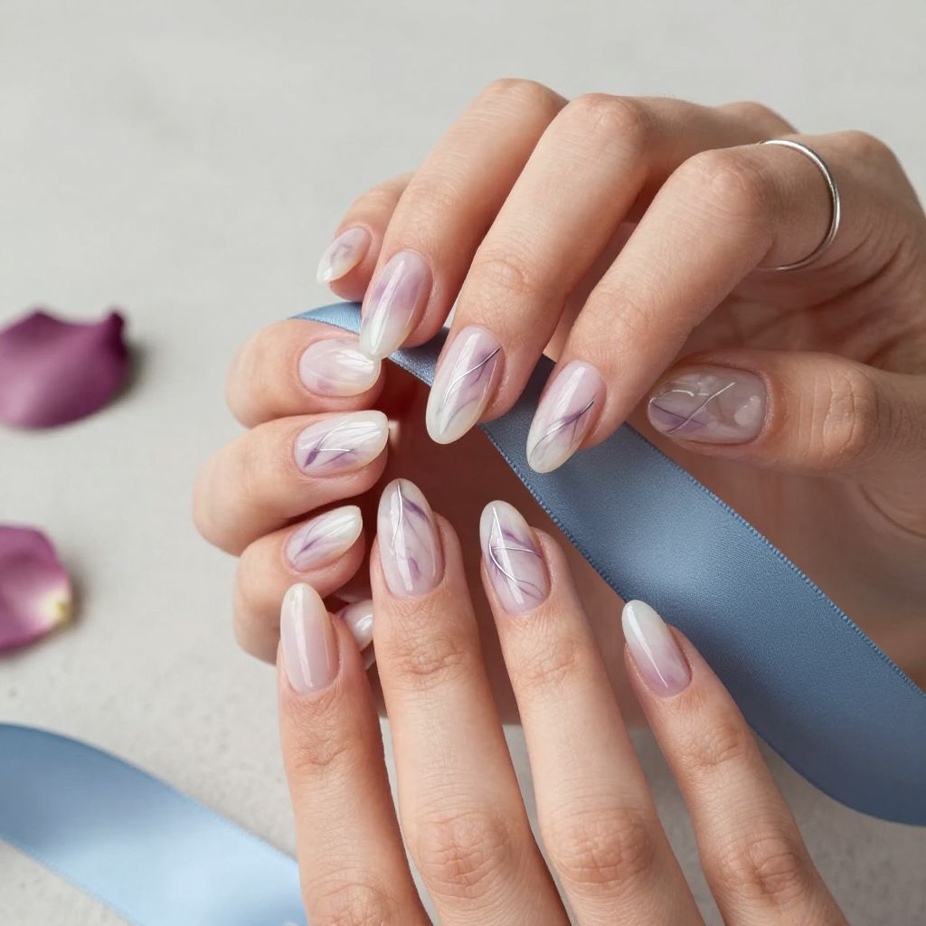 Mauve marble veil bridesmaid nails