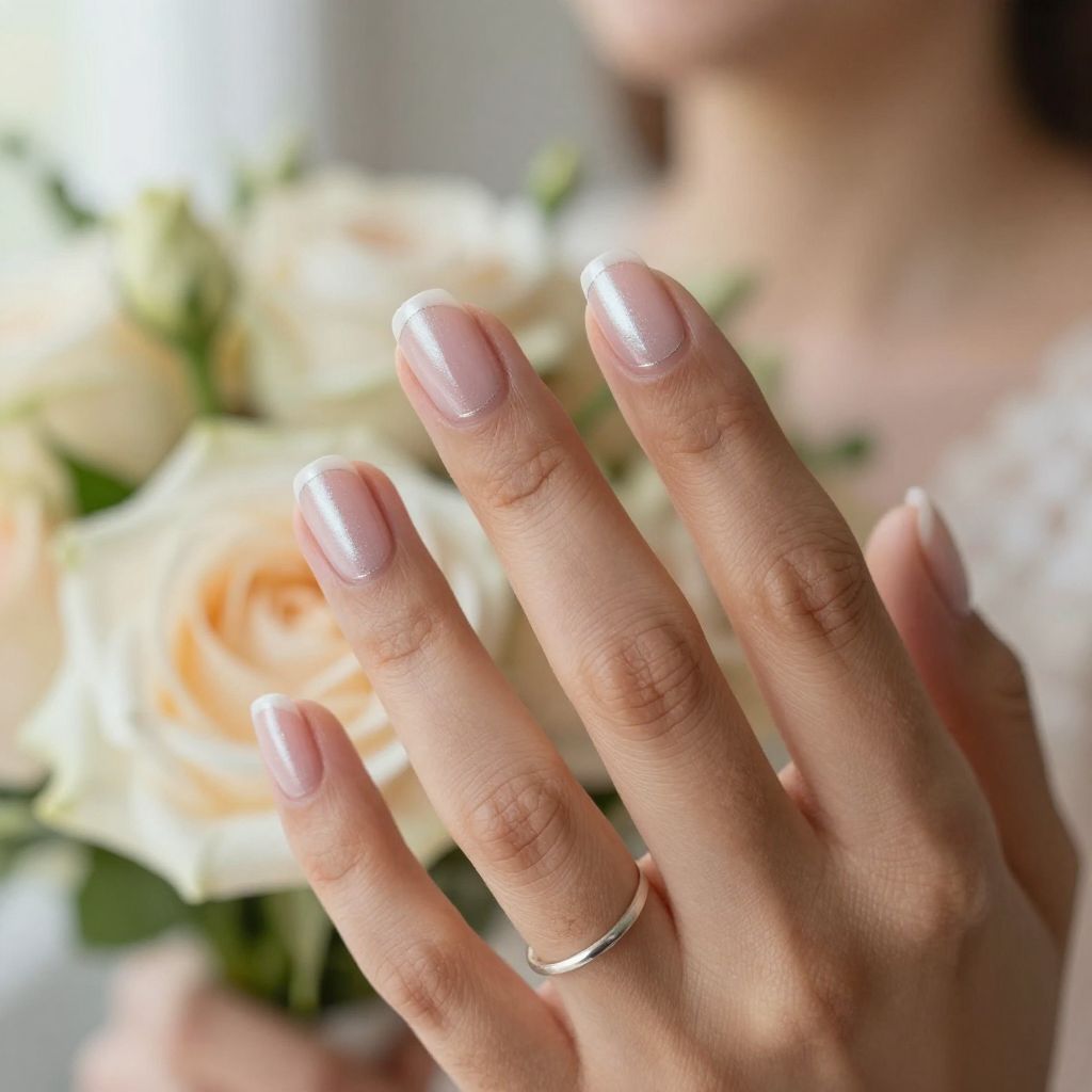 Pearl sheer glaze bridesmaid nails