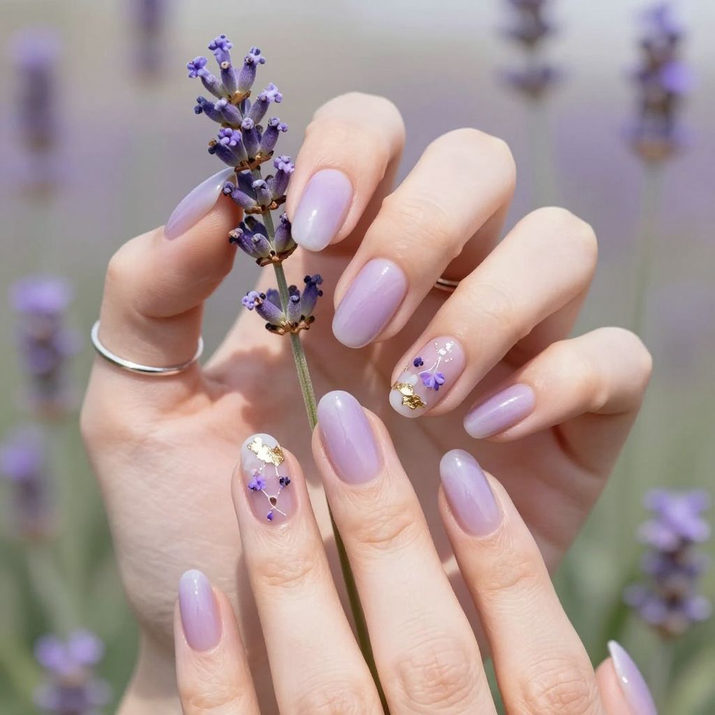 Lavender pressed flower bridesmaid nails