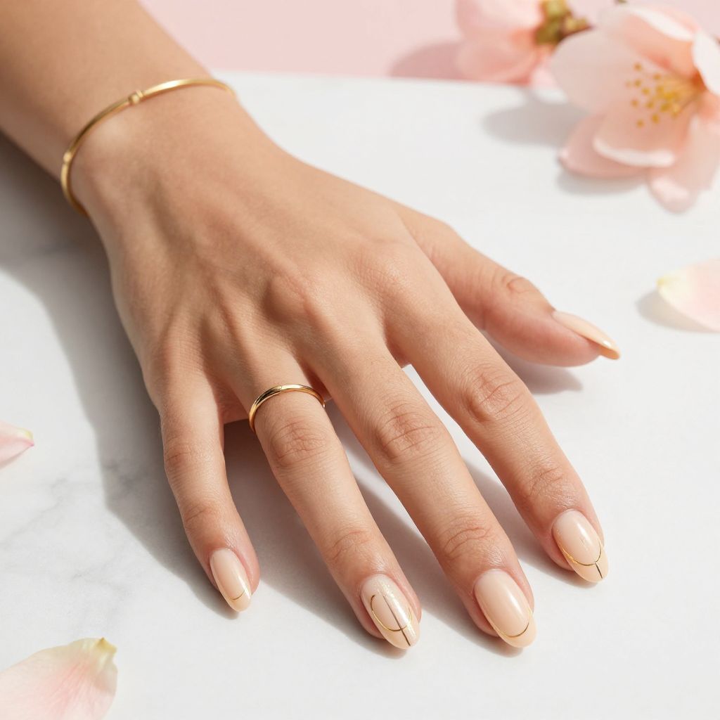 Peach Sorbet Nails with Gold Lines