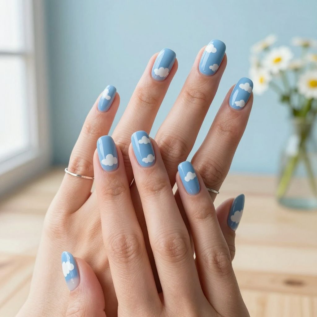 Sky Blue Cloud Nails