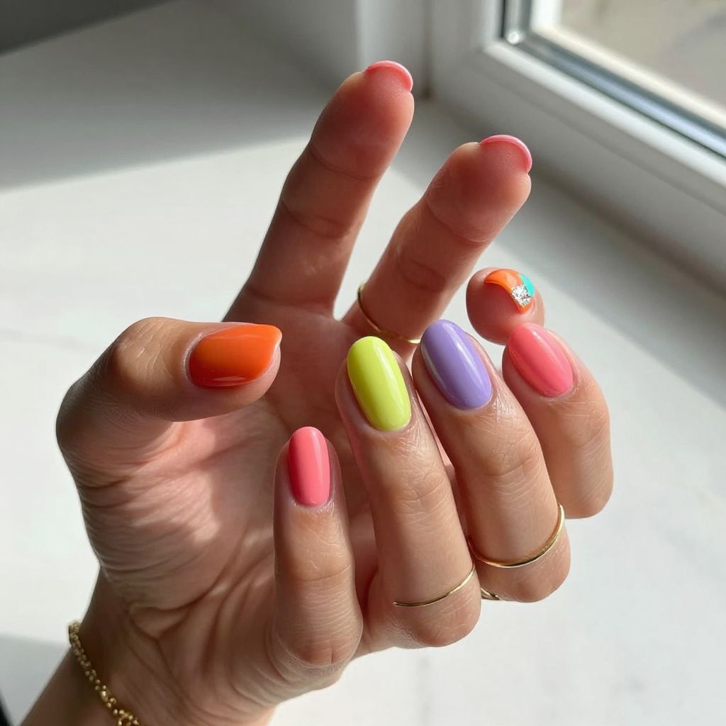 Bright Multicolor Skittle Nails