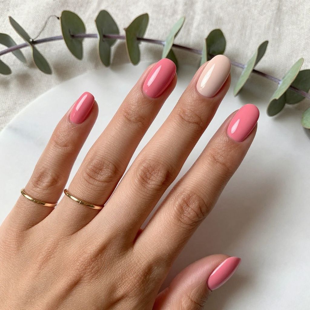 Watermelon Pink Oval Nails