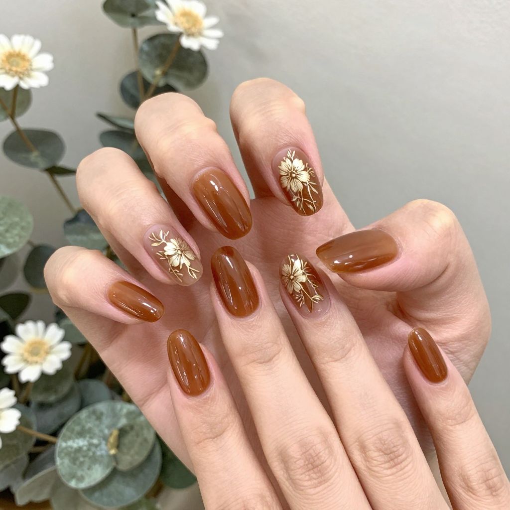 Brown nails idea 11
