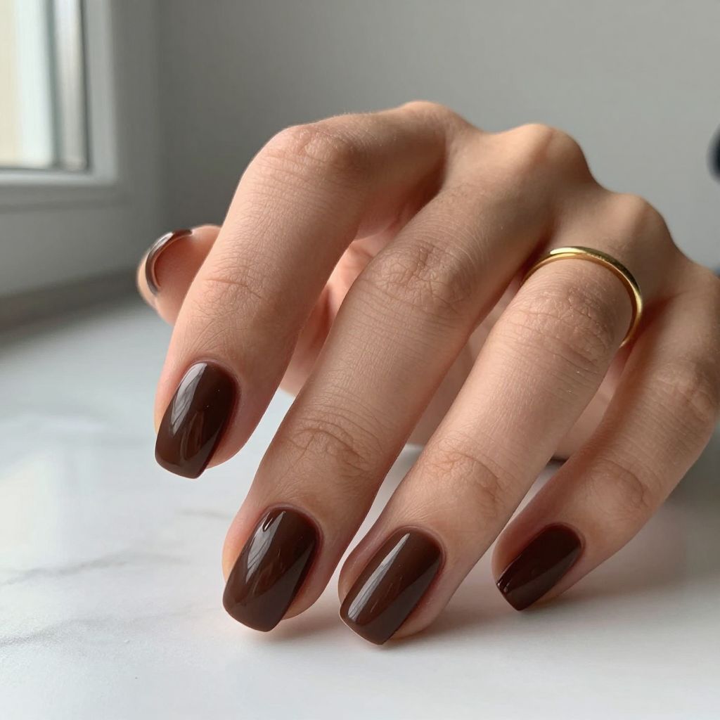 Chocolate Glossy Almond Nails