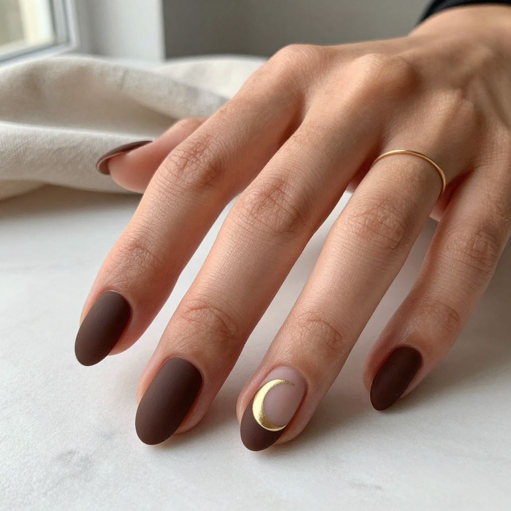Chocolate with Minimalist Moon Manicure