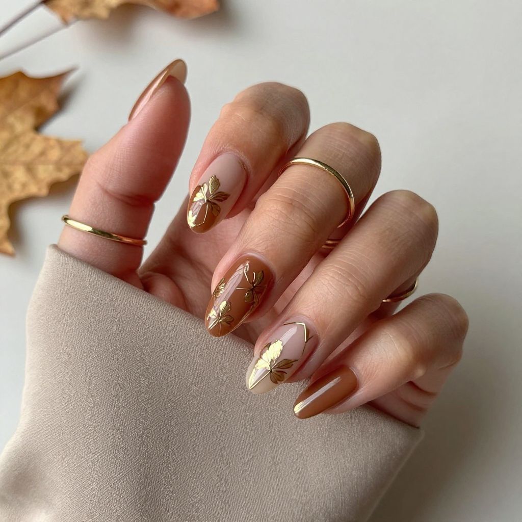 Warm Brown with Gold Floral Accents