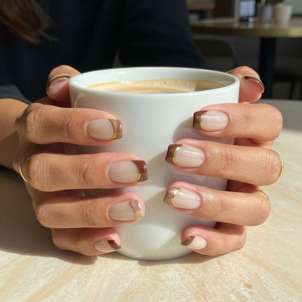 Chocolate almond French brown nails