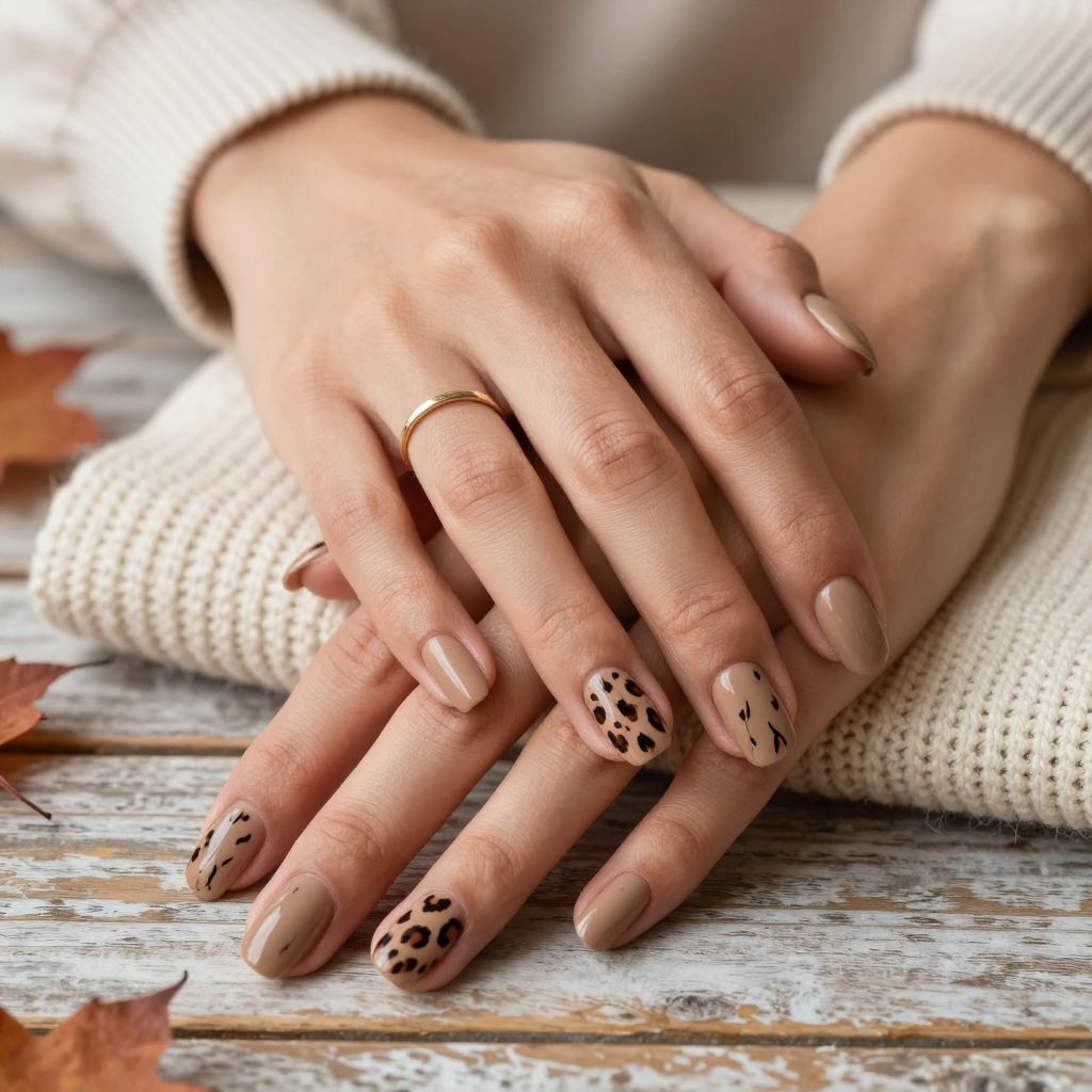 Woodland leopard print brown nails