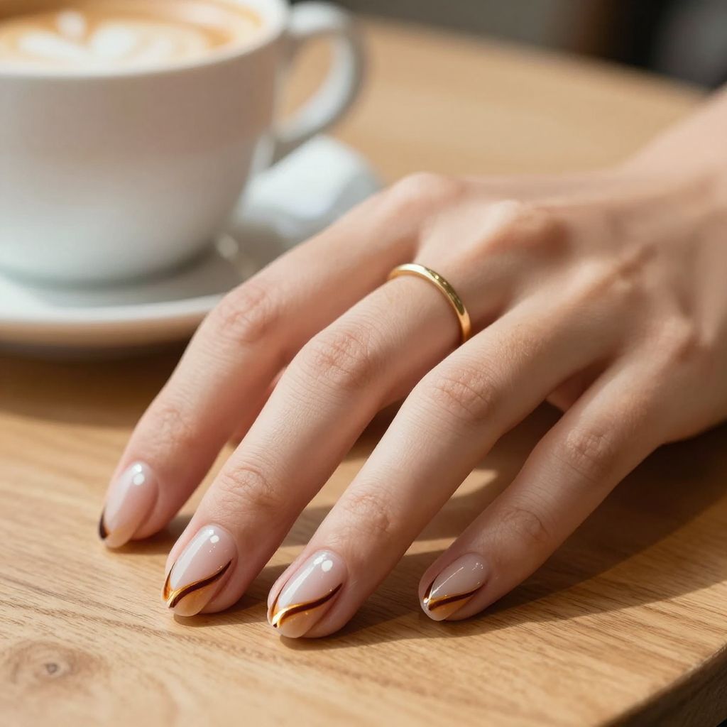 Earthy abstract brown line nails