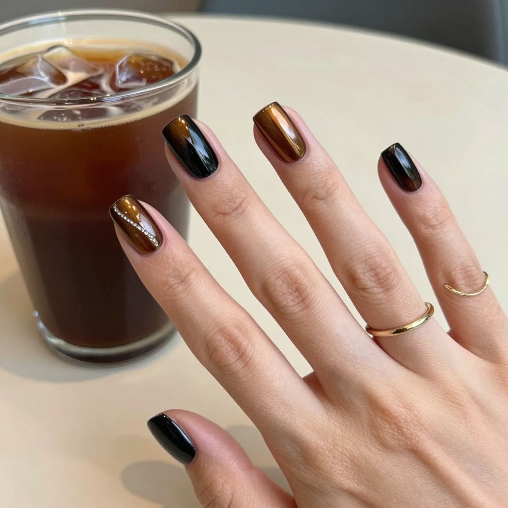 Espresso chrome mirror brown nails