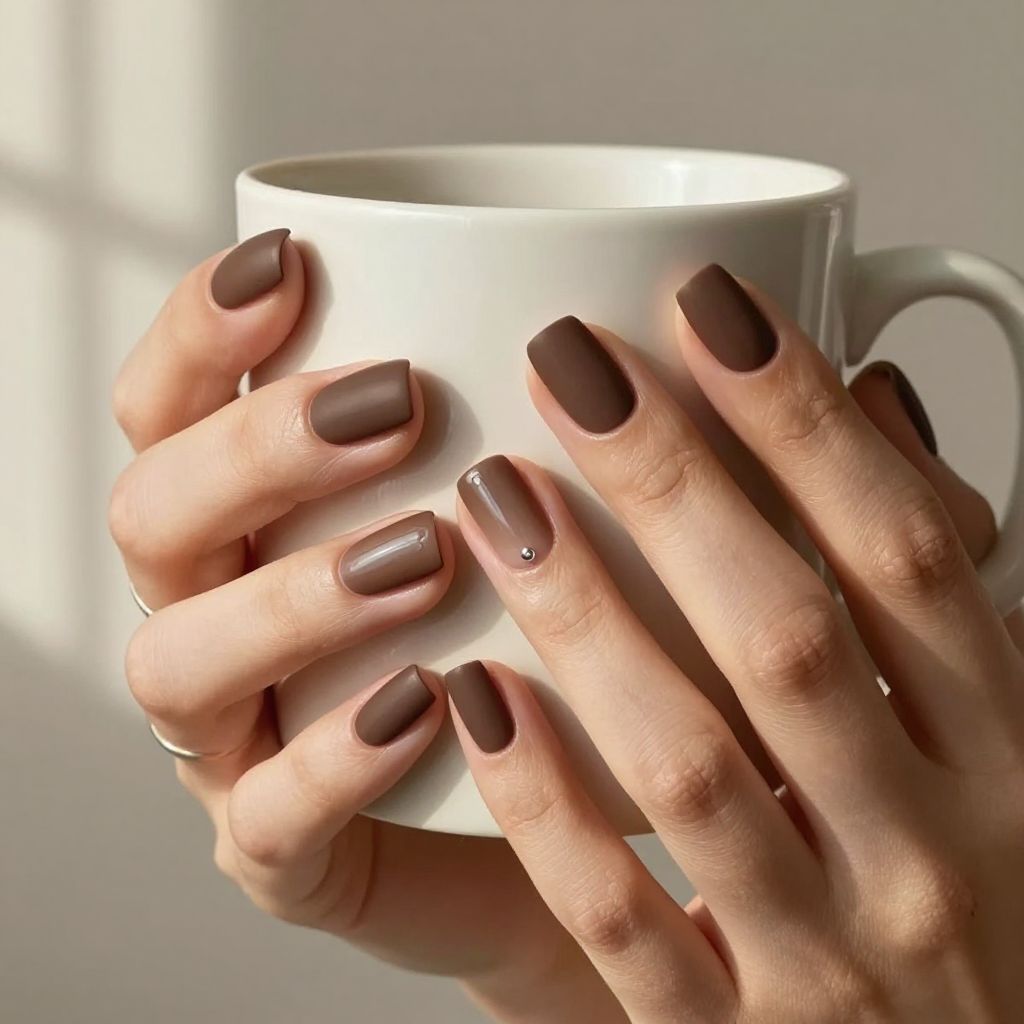 Matte espresso brown square nails