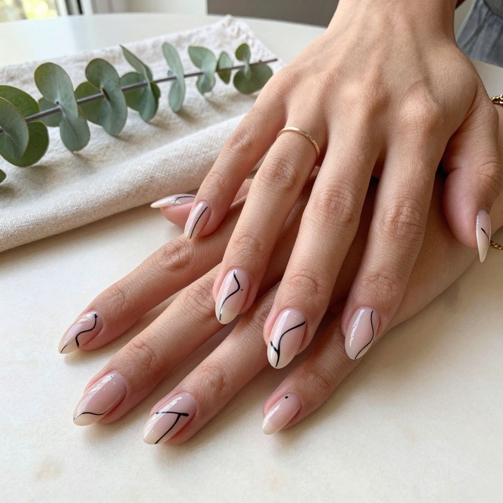 Minimal Line Art Builder Gel Nails