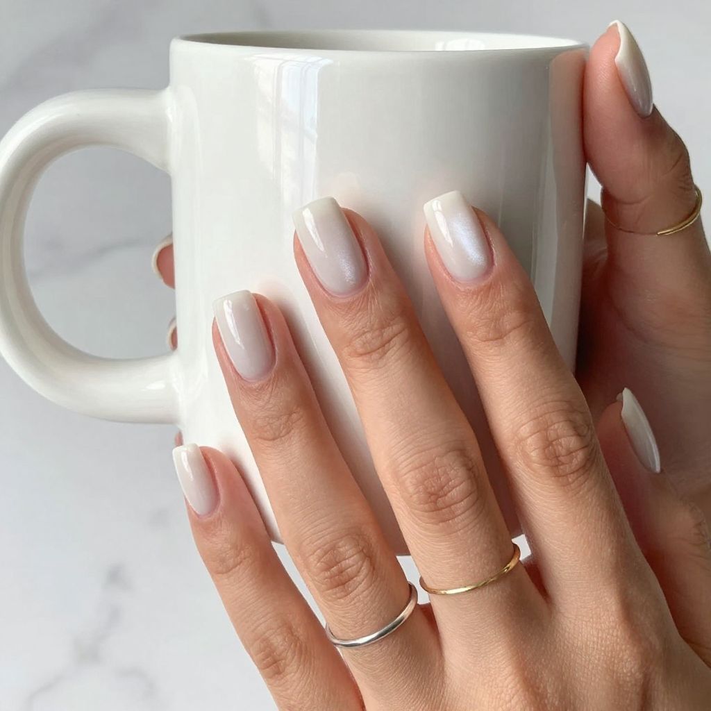Milky Square Short Nails