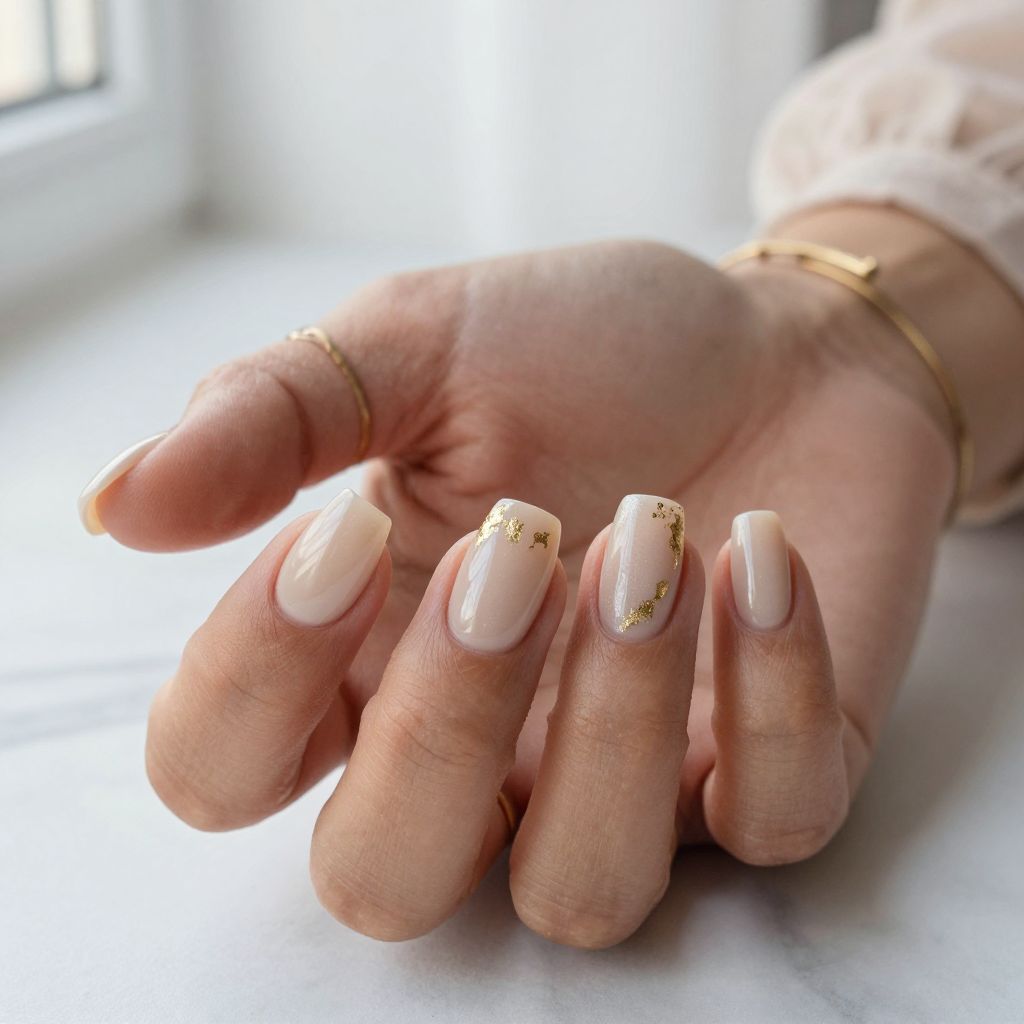 Soft Beige Builder Gel with Gold Foil