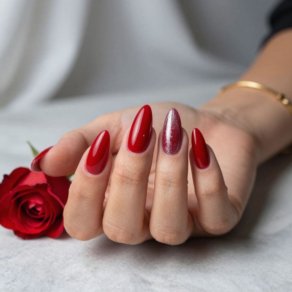 Red Builder Gel Stiletto Nails