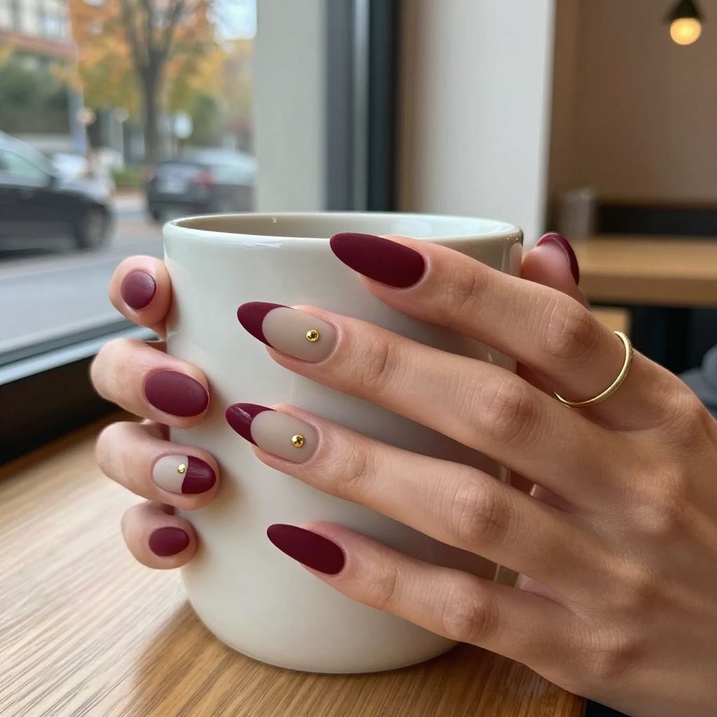 Matte velvet cabernet burgundy nails