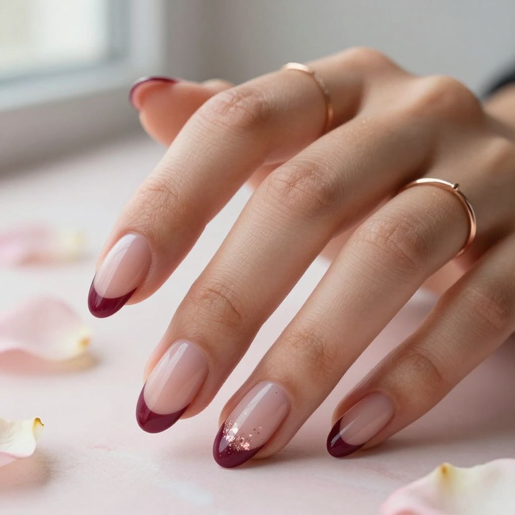 Burgundy and blush ombre gradient nails