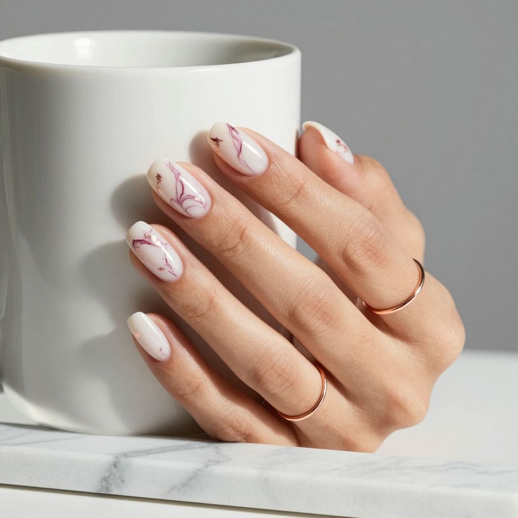 Marble burgundy and white nails