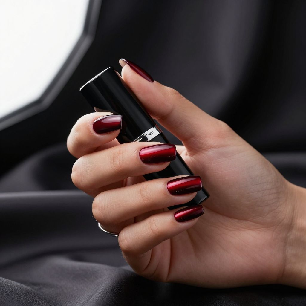 Burgundy chrome mirror nails