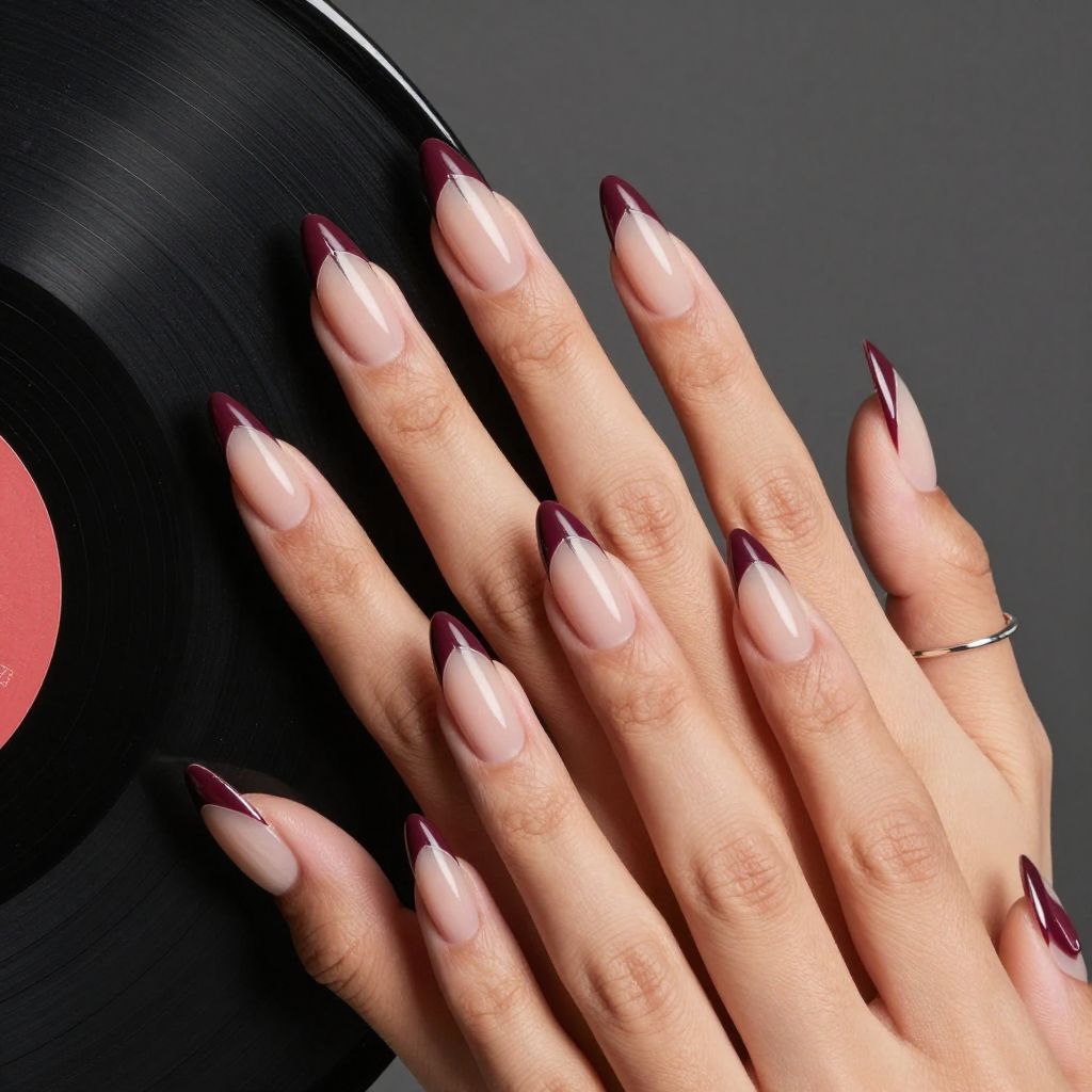 Burgundy negative space chevron nails