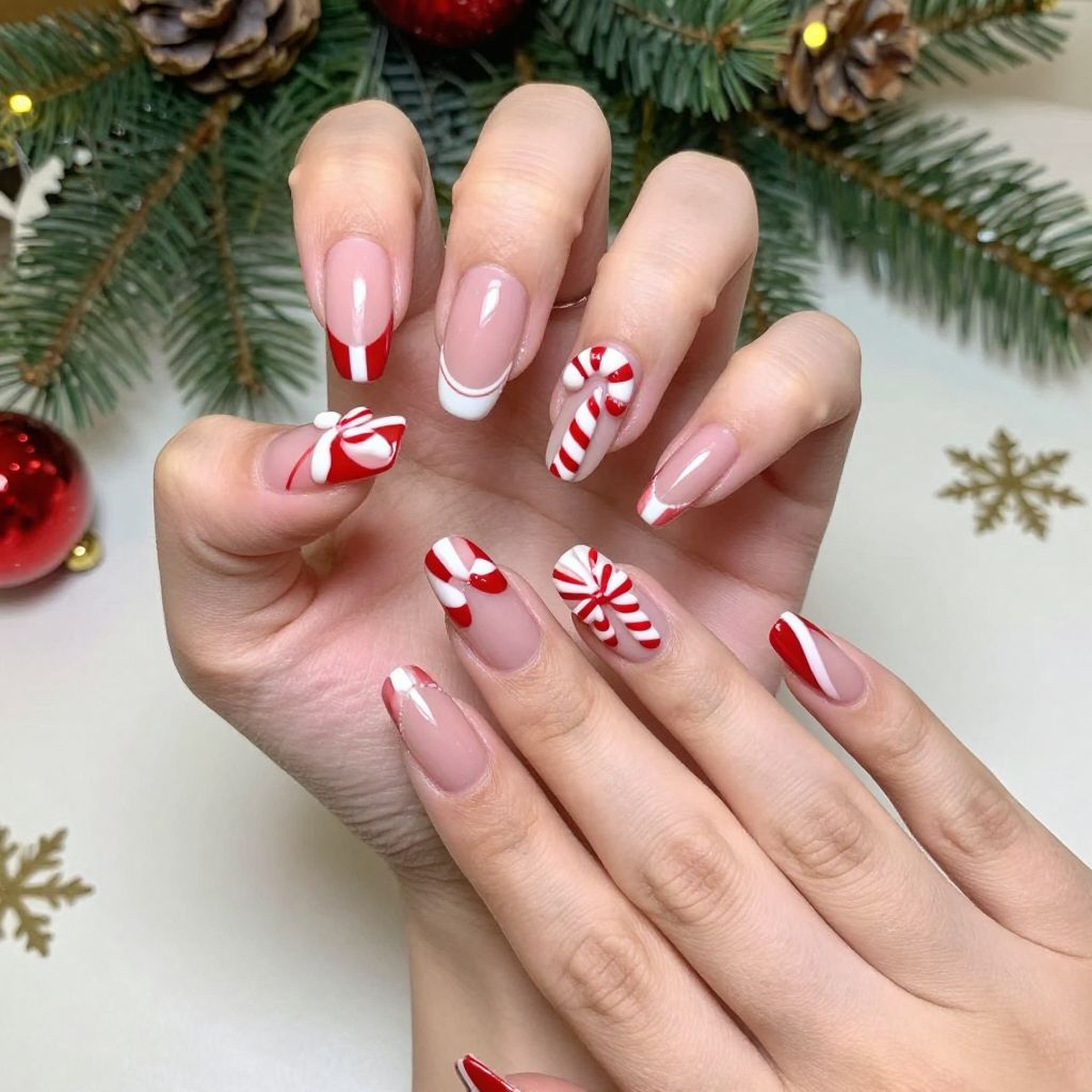 Candy Cane nail idea 8