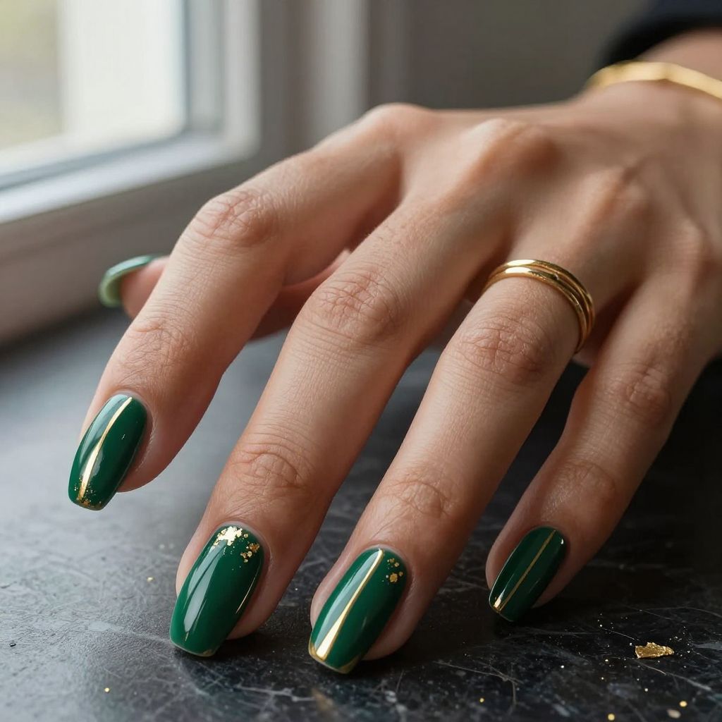 Deep Emerald Cat Eye with Gold Accents