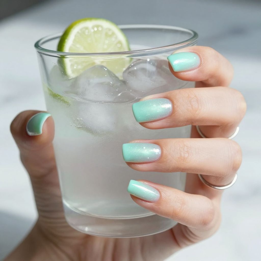 Minty ice cat eye nails