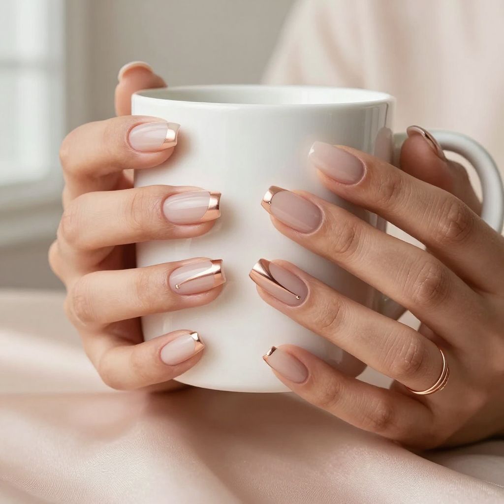 Rose gold ribbon cat eye nails