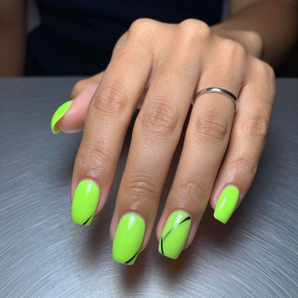 Neon lime cat eye nails