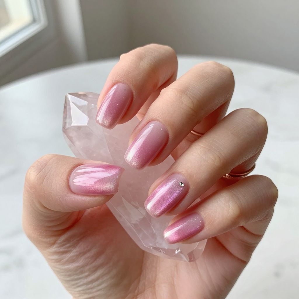 Rosy quartz cat eye nails