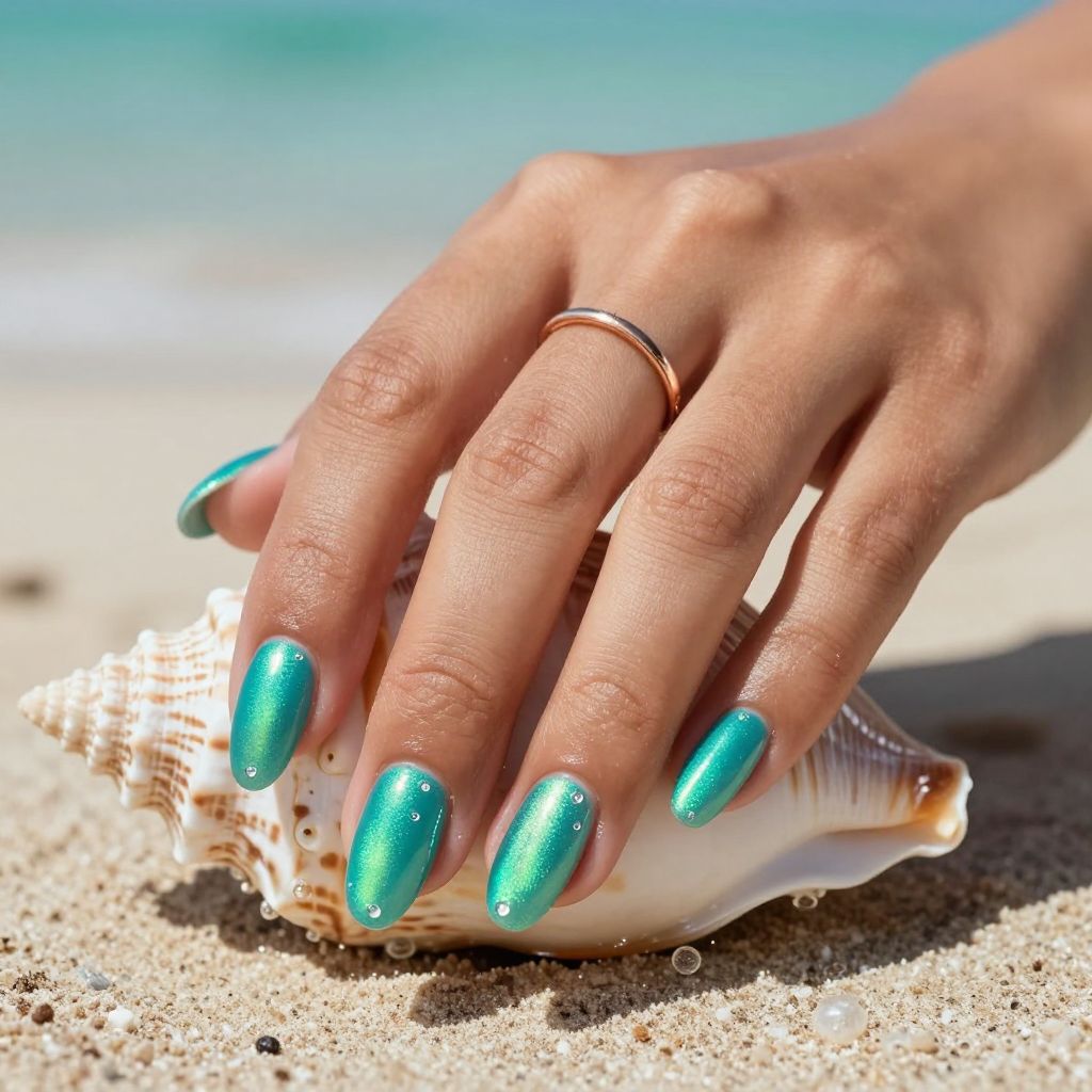 Tropical teal cat eye nails