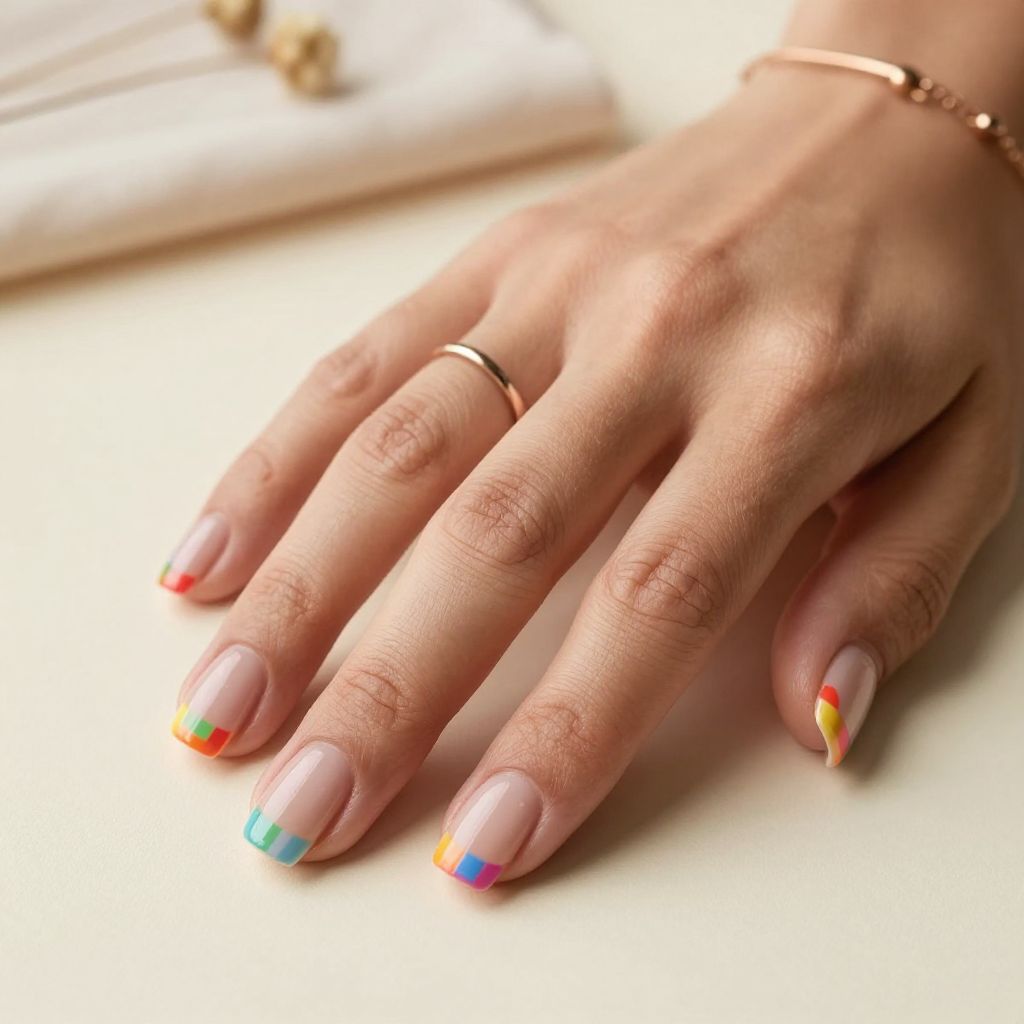 Rainbow Checkered Accent Nails