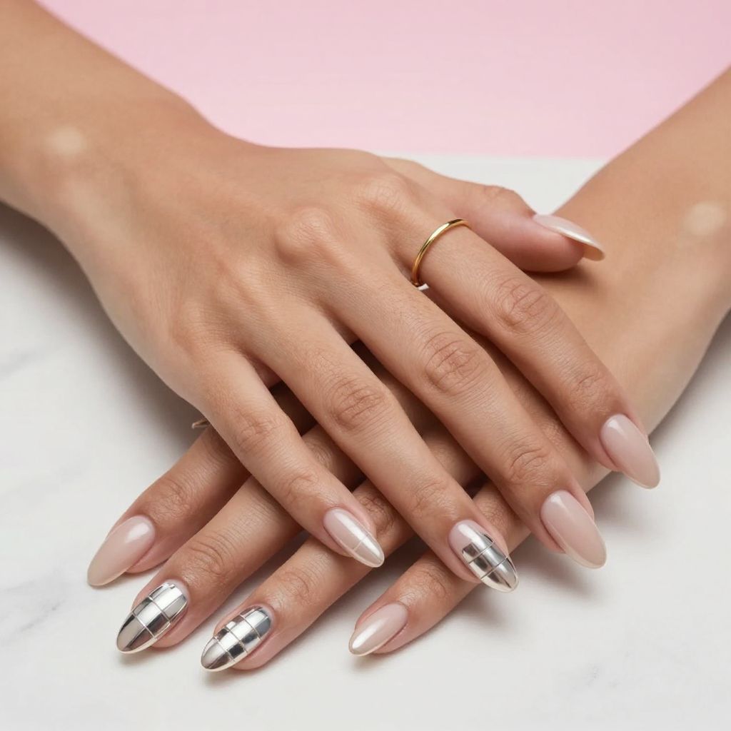 Chrome Checkered Nails