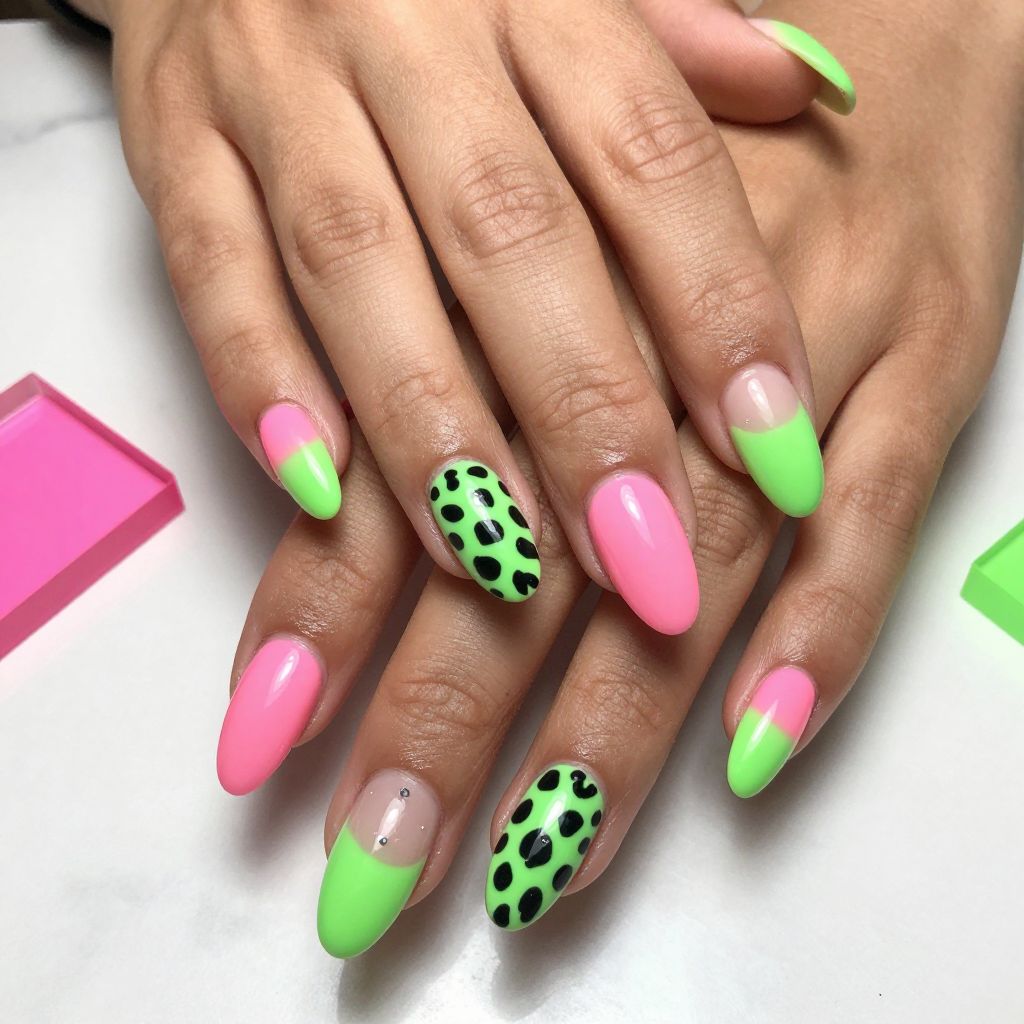 Neon Cheetah Statement Nails