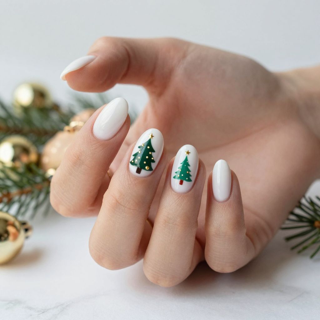 White with Christmas Tree Design and Gold Details