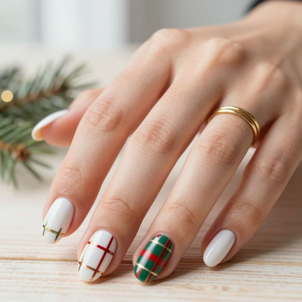 White with Red Plaid Pattern